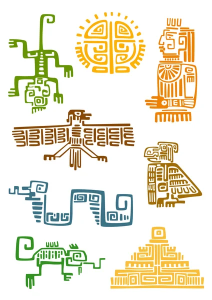 Aztec and maya ornamental symbols — Stockvector