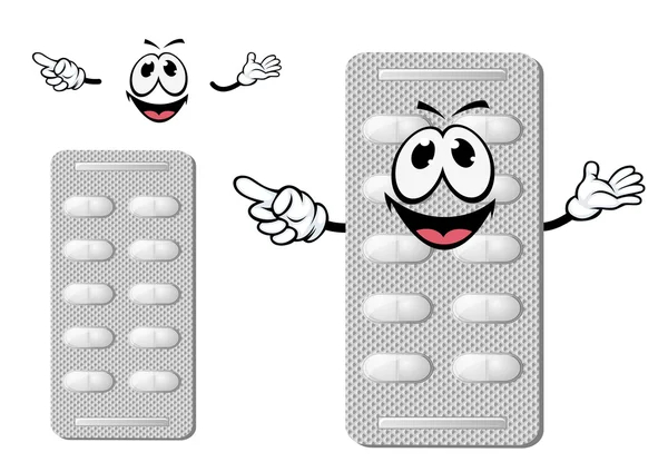 Dessin animé souriant blister d'argent de pilules — Image vectorielle