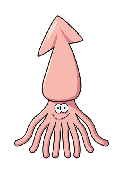 Cartoon pink squid with shy smile — Stockvector