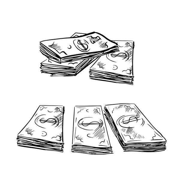 Sketch of dollar bills stacks — Stockvector