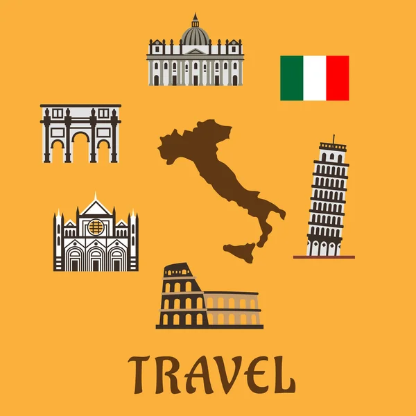 Italy flat travel symbols and icons — Stock Vector