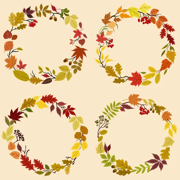 Wreaths of autumn leaves, flowers and herbs — Stockvector
