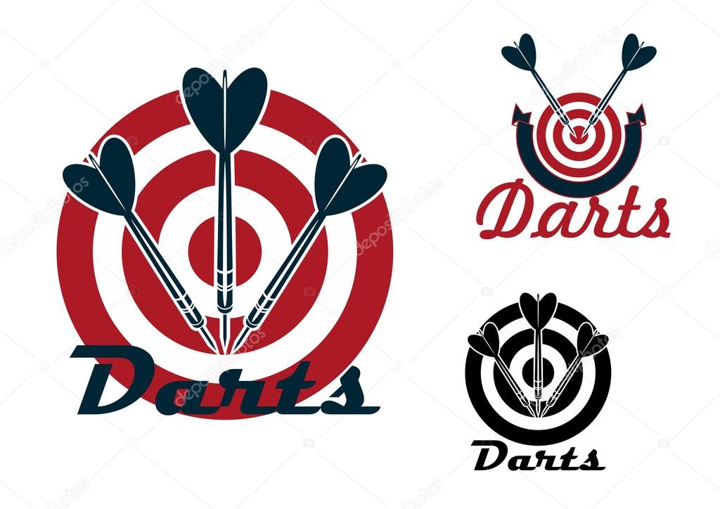 Darts emblems with dartboards and arrows 