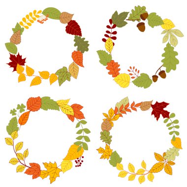 Autumn leaves wreaths with acorns and berries