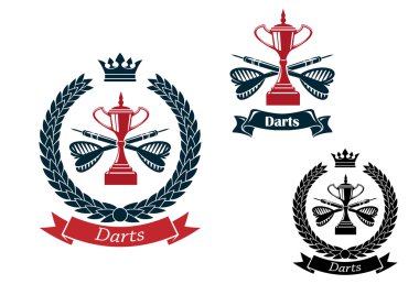  Darts emblems with arrows and trophies clipart
