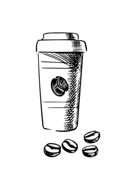 Takeaway coffee cup with coffee beans