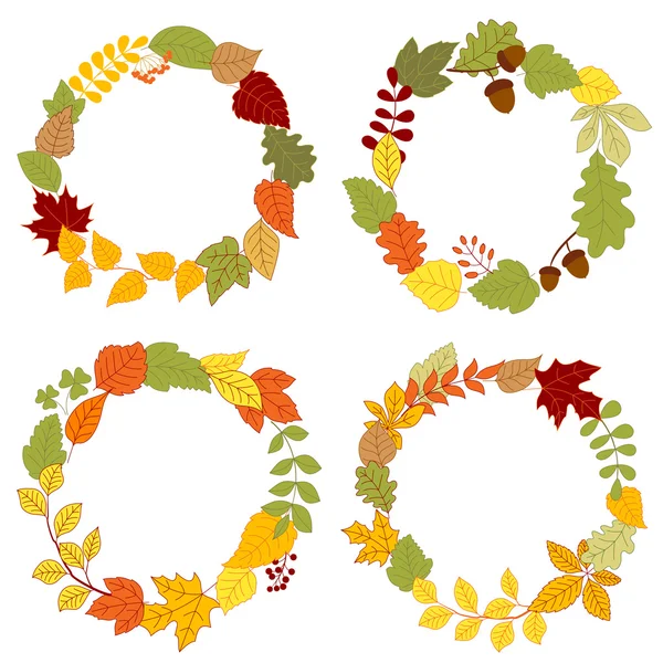 Autumn leaves wreaths with acorns and berries — ストックベクタ