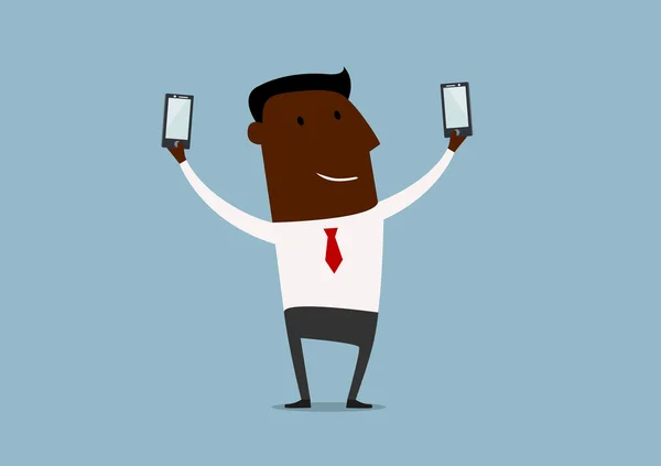 Black businessman making double selfie — Stockvector