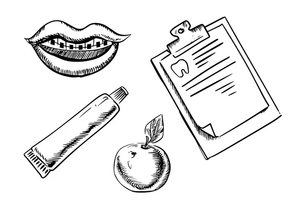 Ícones de esboço odontológico e higiene — Vetor de Stock