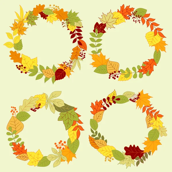 Autumn forest leaves wreaths and frames — ストックベクタ