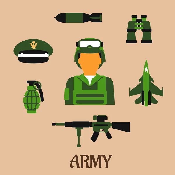 Army, soldier and military flat icons — Stockový vektor