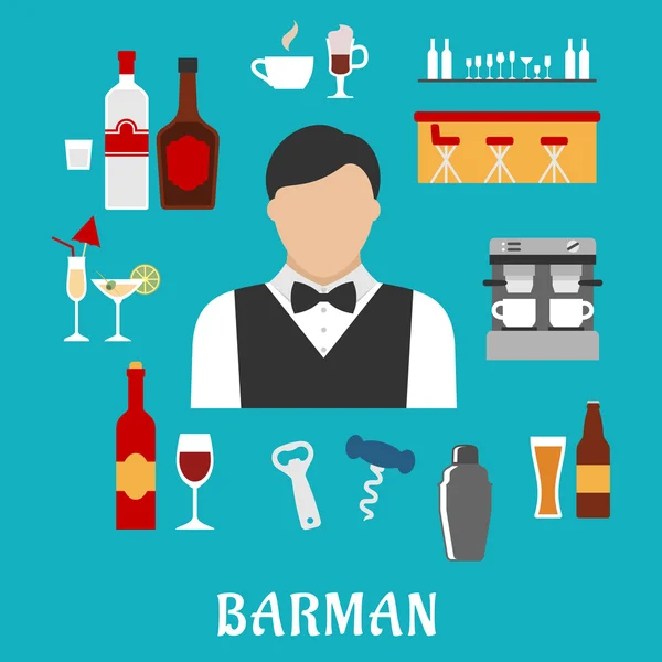 Barman and bartender flat icons — Stock vektor