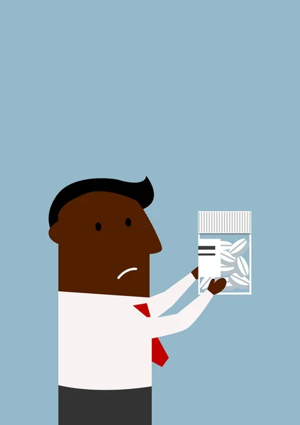 Negro hombre de negocios elegir un píldoras — Vector de stock