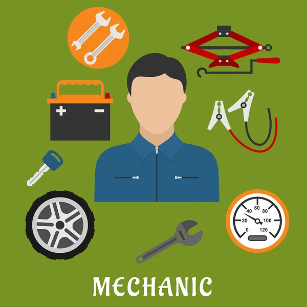 Mechanic man and car details — Stock vektor