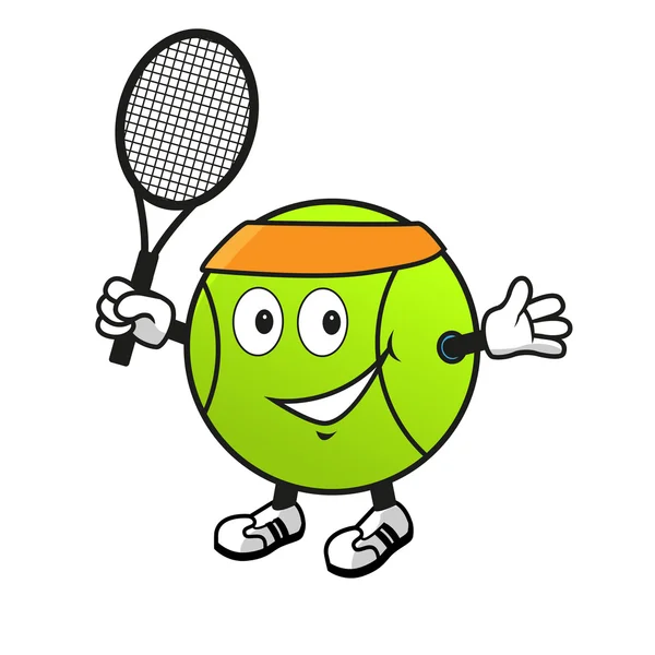 Balle de tennis dessin animé avec raquette — Image vectorielle