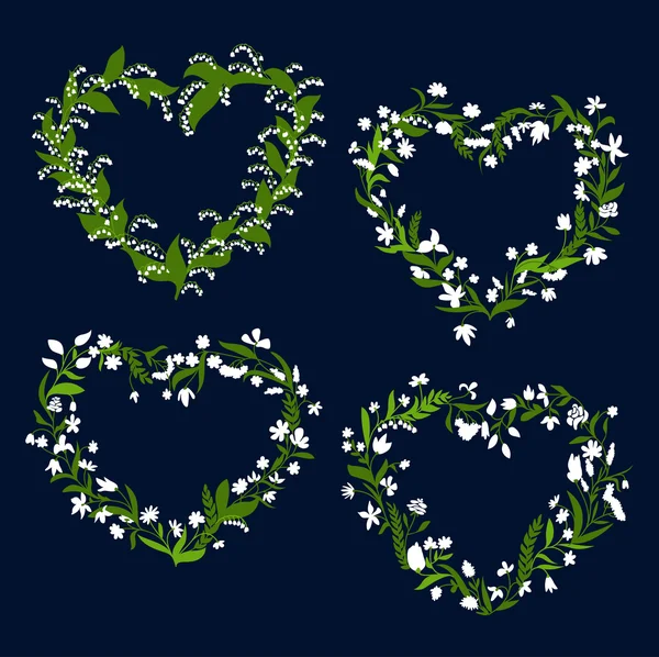 Floral heart frames with white flowers — Διανυσματικό Αρχείο