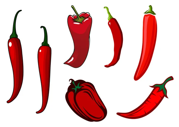 Rote scharfe Chilischoten, Cayenne und Paprika — Stockvektor