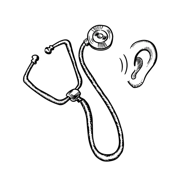 Estetoscopio médico y oído humano — Vector de stock