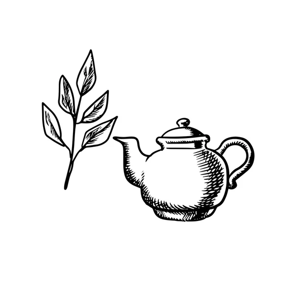 Ceramic teapot with tea leaves — ストックベクタ