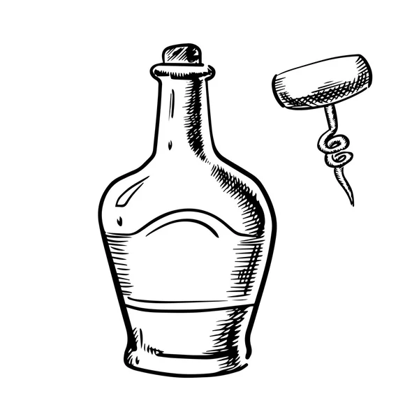 Sketch of whiskey with corkscrew — Stok Vektör