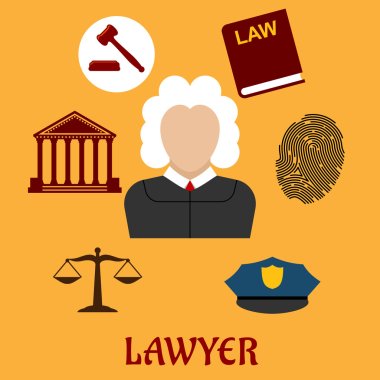 Law and justice flat icons clipart