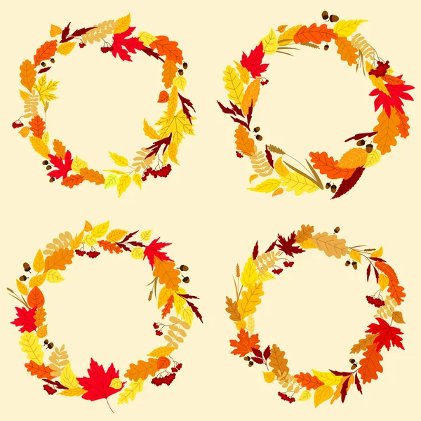 Colorful wreaths of autumn leaves — Stockvector