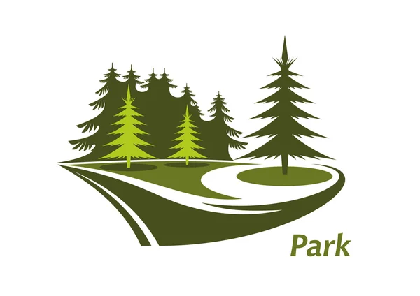 Icono del parque verde con pinos — Vector de stock