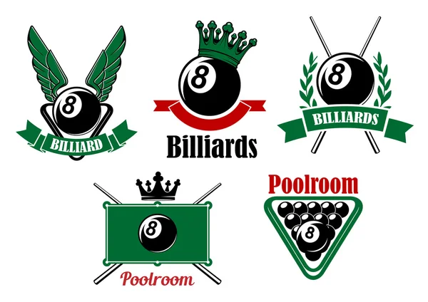 Billiard and poolroom emblems or icons — Stock Vector