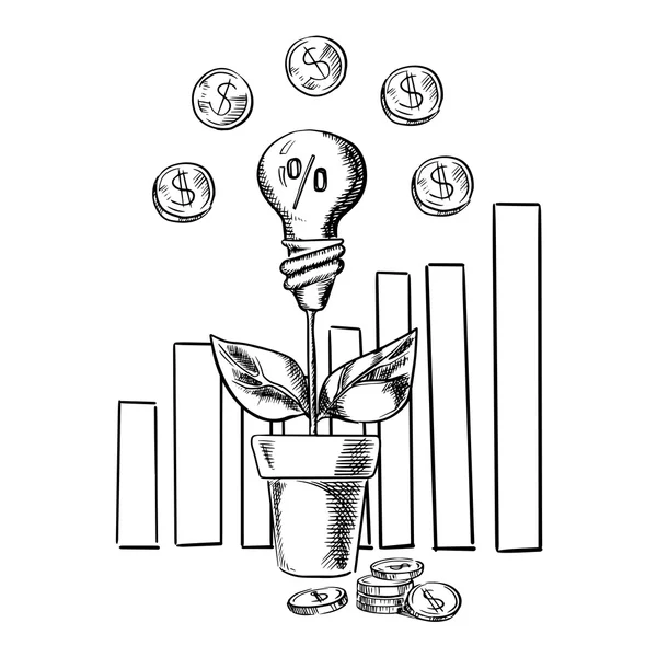 Gráfico de crescimento e ideia lâmpada com lâmpada Flor — Vetor de Stock