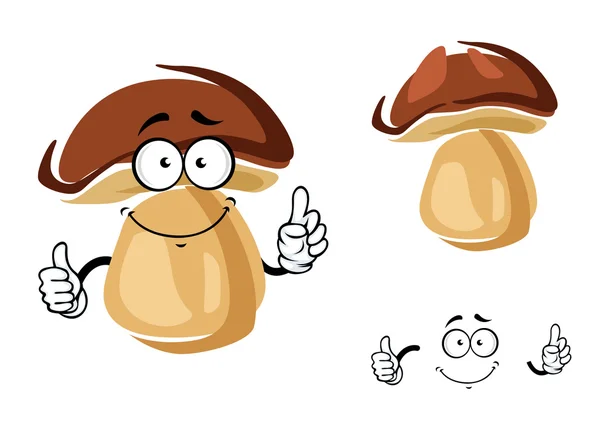 Cheerful smiling cartoon porcini mushroom — Stock Vector