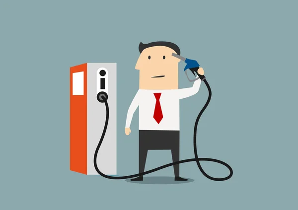 Cartoon businessman refuelling his brain — Stock Vector