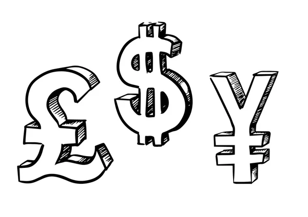 Signos de dólar, libra y yen — Vector de stock