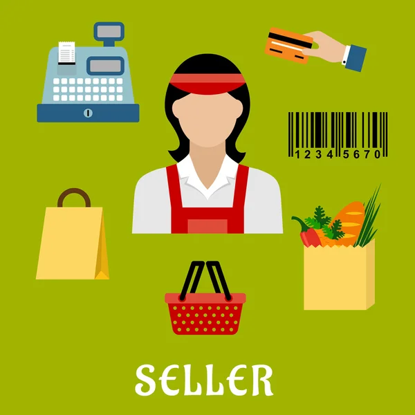Conceito de vendedor com ícones de compras —  Vetores de Stock
