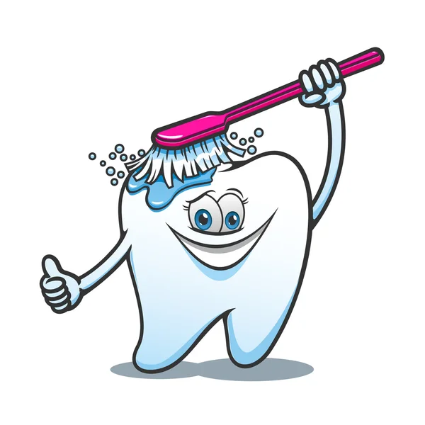 Desenhos animados dente feliz com escova —  Vetores de Stock