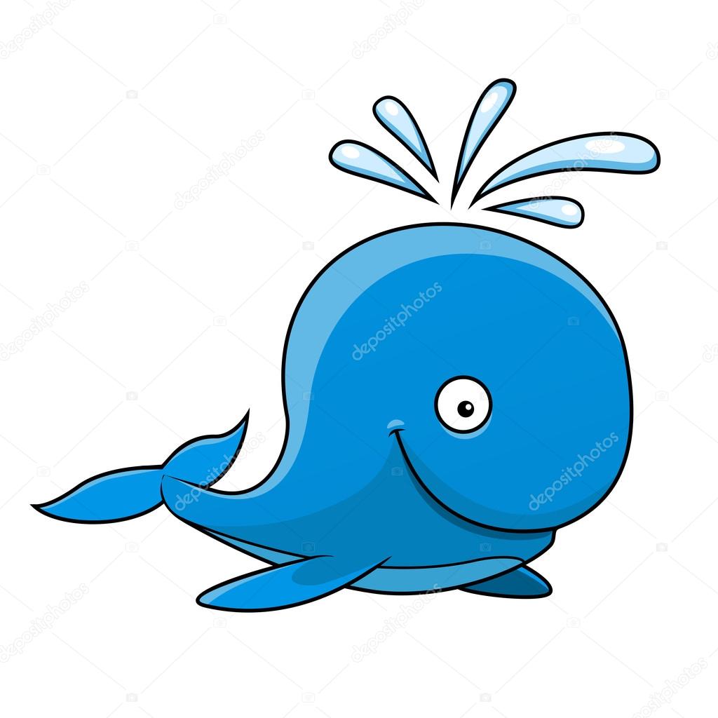 Happy little blue cartoon whale