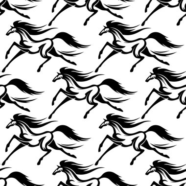 Racing horses outline seamless pattern