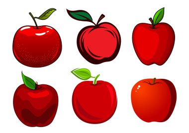 Ripe red apple fruits with leaves