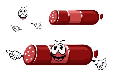 Cartoon beef sausage in red casing clipart