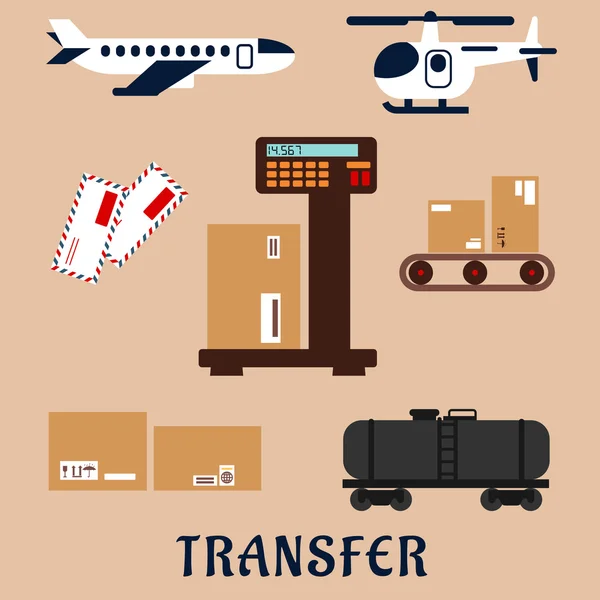 Iconos del servicio de transporte aéreo y ferroviario — Vector de stock