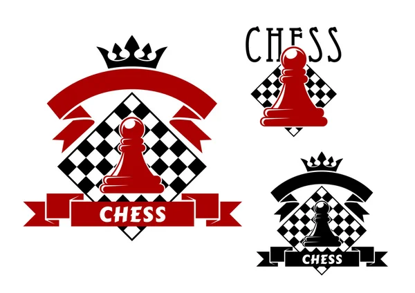 Iconos de ajedrez con peón y tablero de ajedrez — Vector de stock