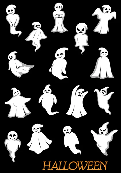 White halloween ghosts and ghouls — Stock Vector