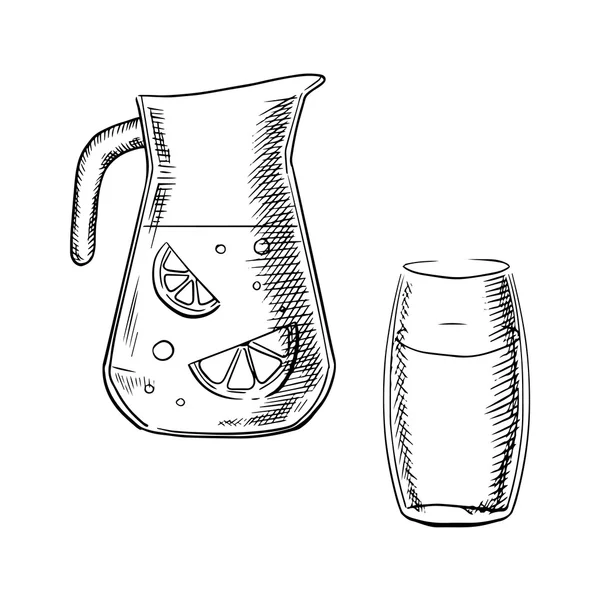 Jug and glass with fresh lemonade — Stock vektor