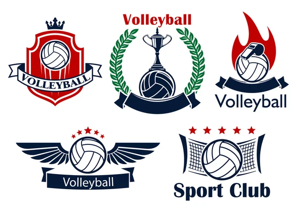 Voleibol juego deportivo emblemas heráldicos — Vector de stock