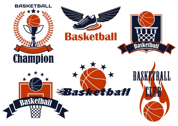 Iconos de baloncesto con zapatos y pelotas — Vector de stock