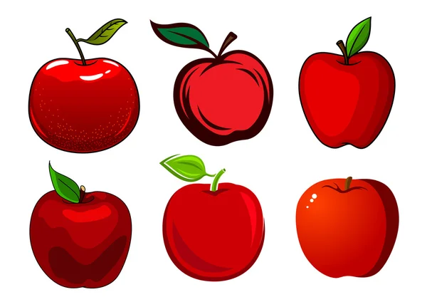 Ripe red apple fruits with leaves — ストックベクタ