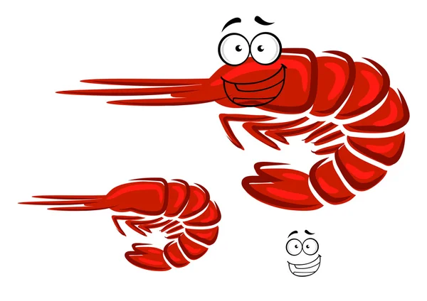 Happy cartoon red shrimp character — Stok Vektör