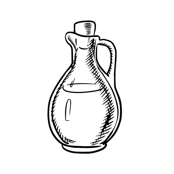 Croquis bouteille d'huile d'olive avec poignée et liège — Image vectorielle