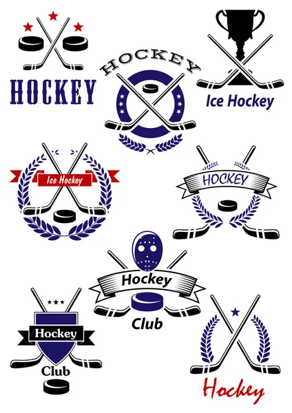 Jeu de hockey sur glace et symboles du club — Image vectorielle