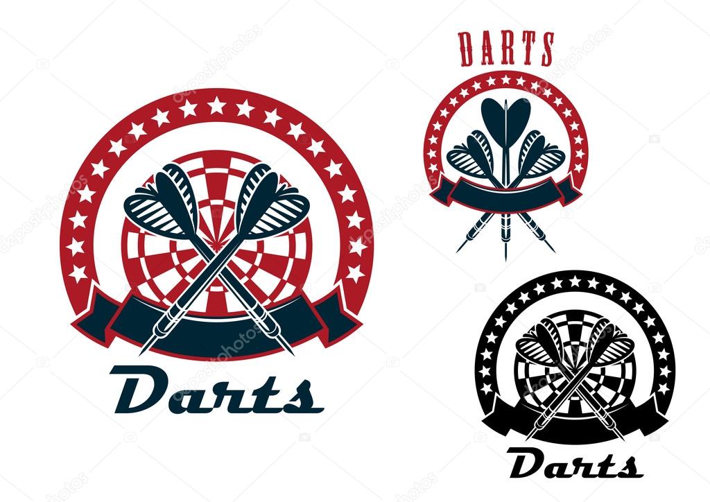Darts emblems with arrows and dartboard