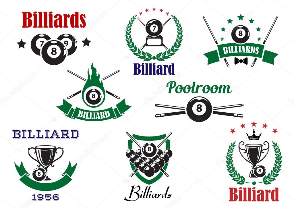 Billiards sports heraldic icons and elements